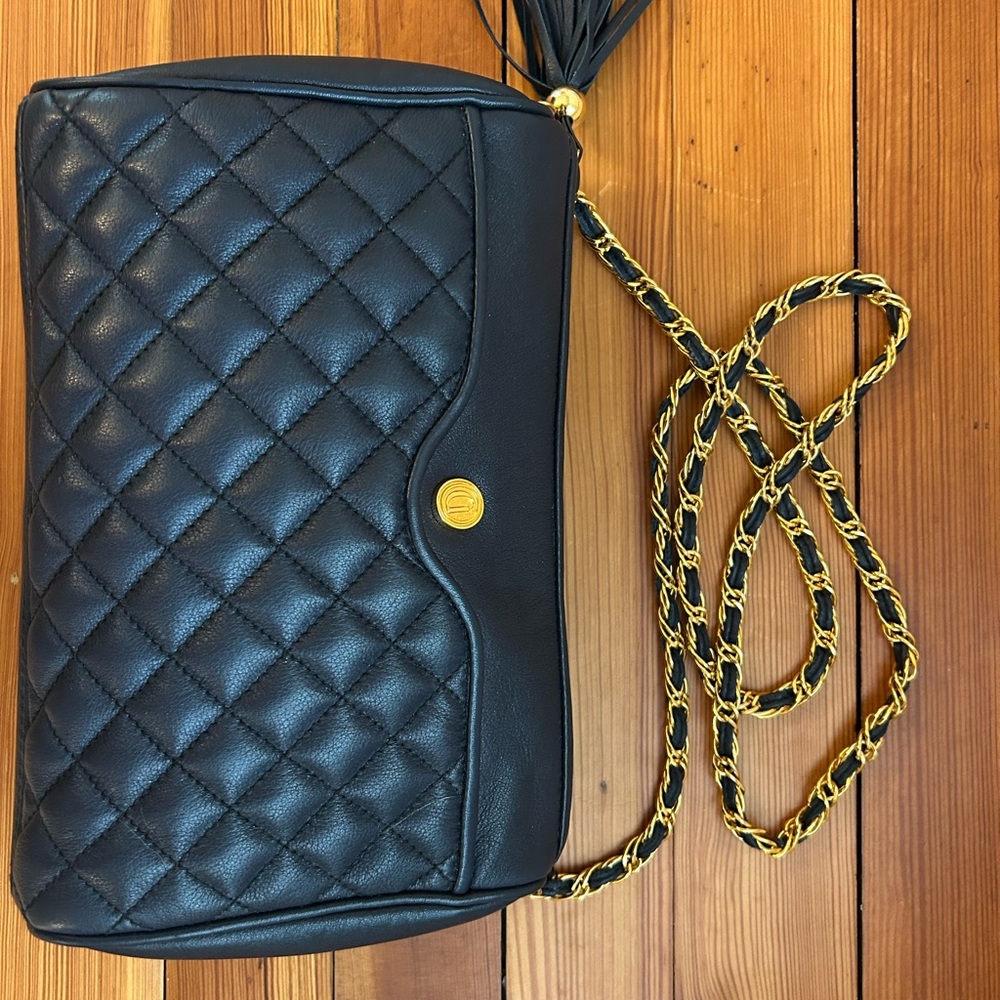 Ganson Elegant Navy Quilted Shoulder Bag